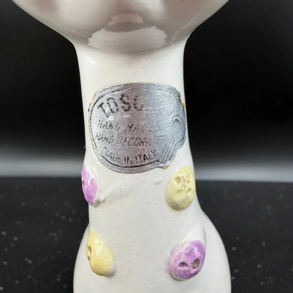 Vintage Tosca Italy Ceramic Cat Figurine MCM Hand Painted White Pastel Buttons